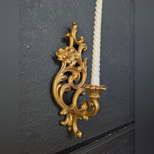 Vintage Gold Syroco Wall Sconce Candle Holder Plastic Hollywood Regency 13.5 x 5
